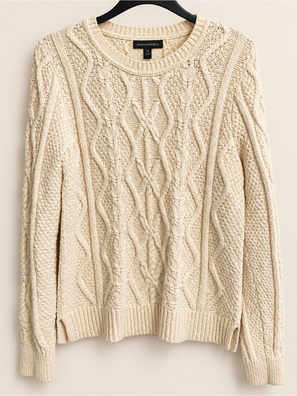 Banana Republic Cream Cable Knit Crewneck Sweater Medium